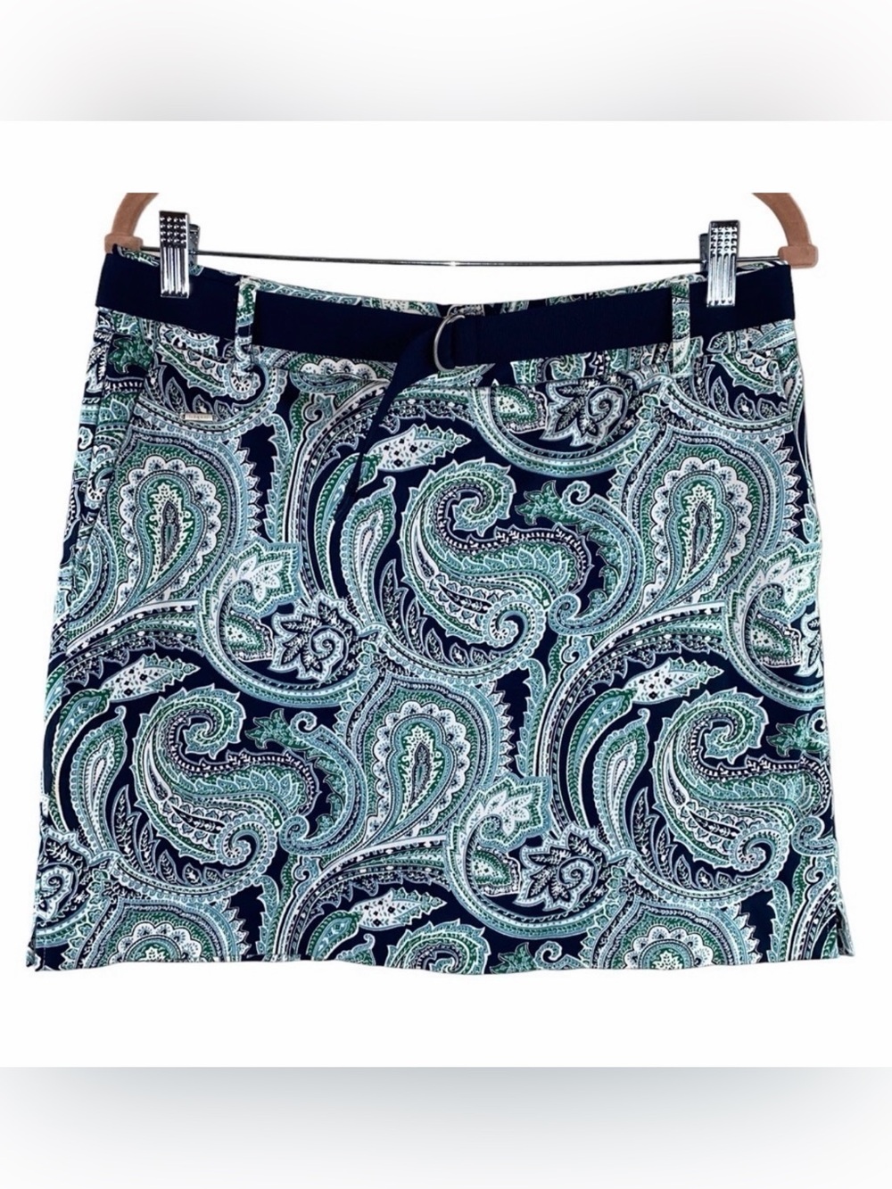 Liz Claiborne‎ LizGolf Skort Blue Paisley with Belt and attached shorts Sz 8